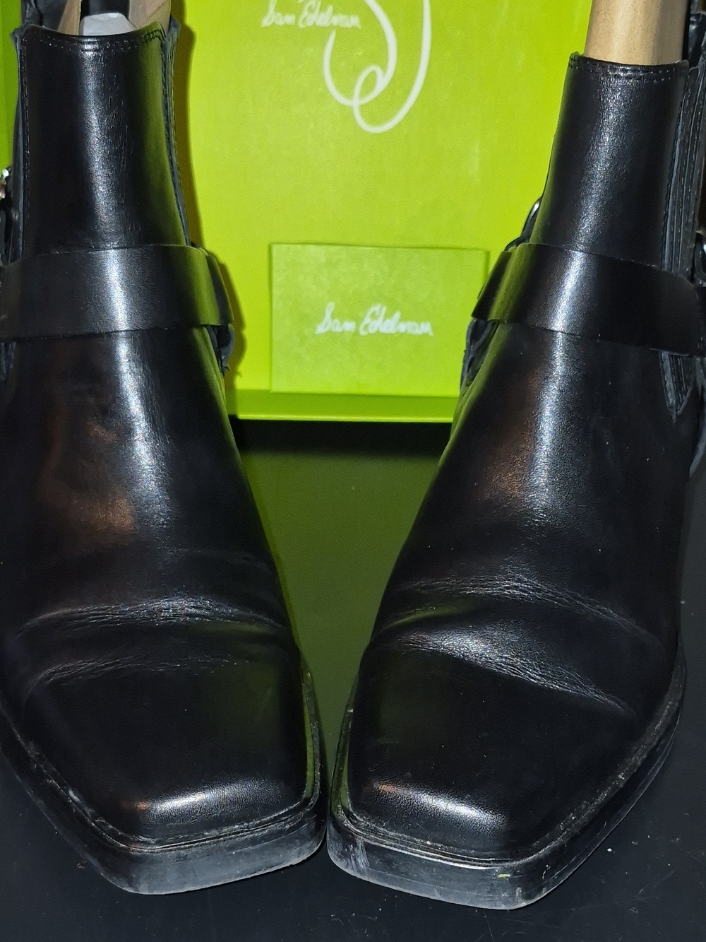 Sam Edelman Black Leather Square-Toe Ankle Boots